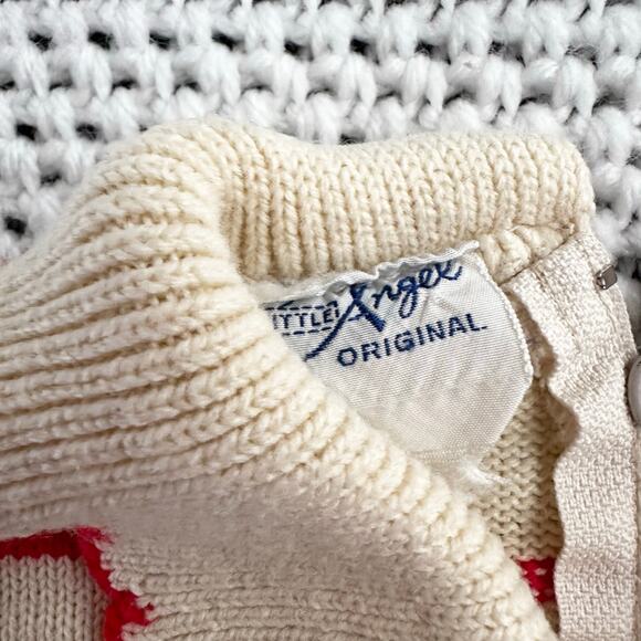 Little Angel Red Cream Two Piece Cottage Floral Knit Sweater Pants Set 2 Toddler - Picture 2 of 9